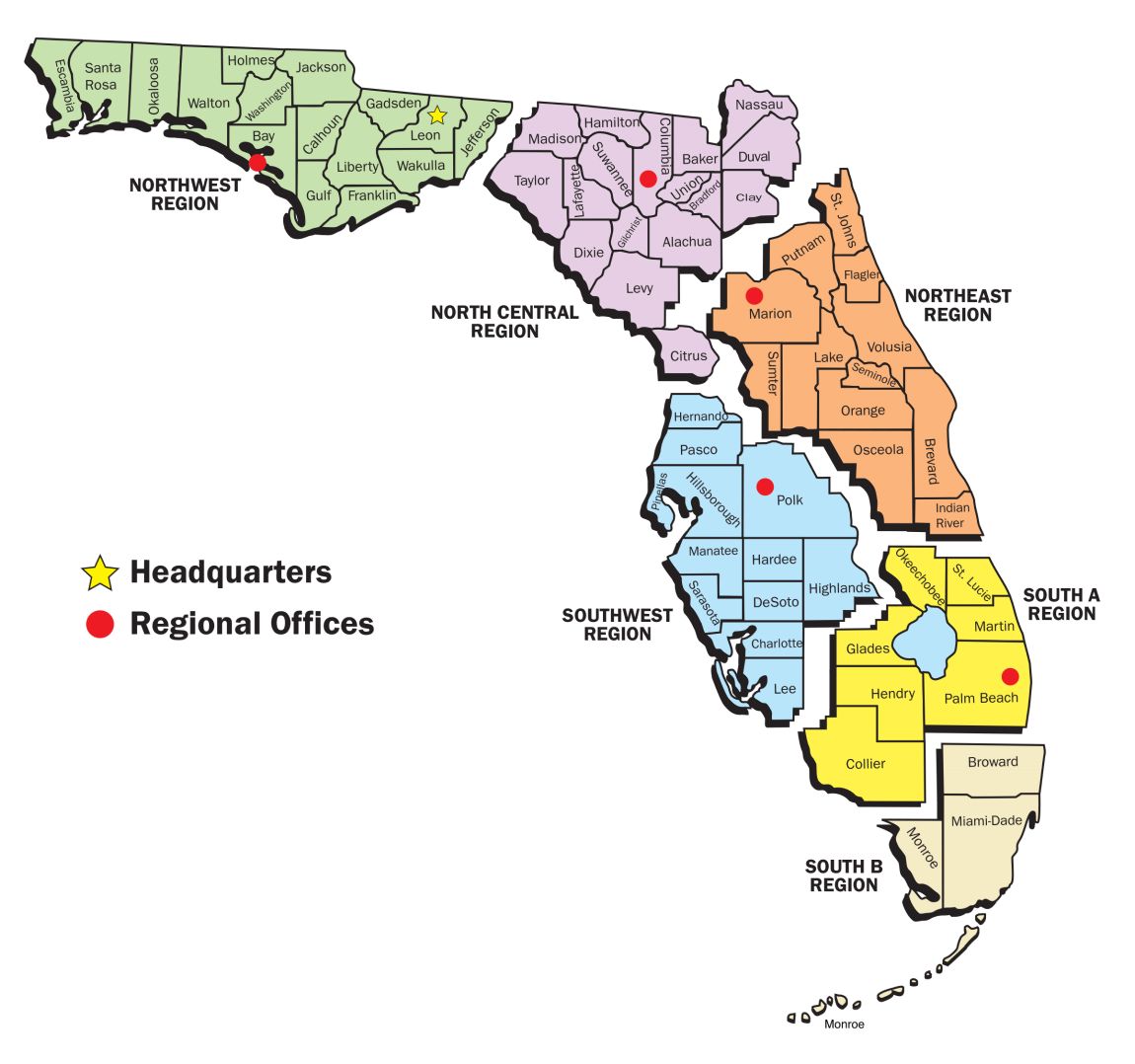 Map showing division of law enforcement regions