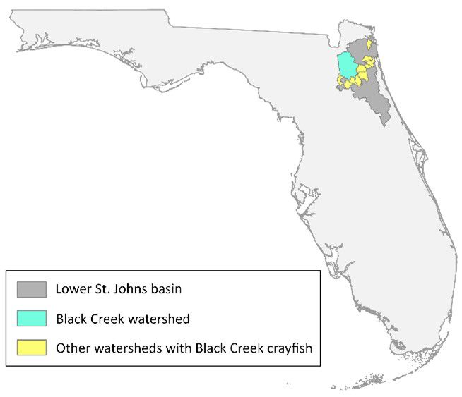 Black Creek Crayfish range map