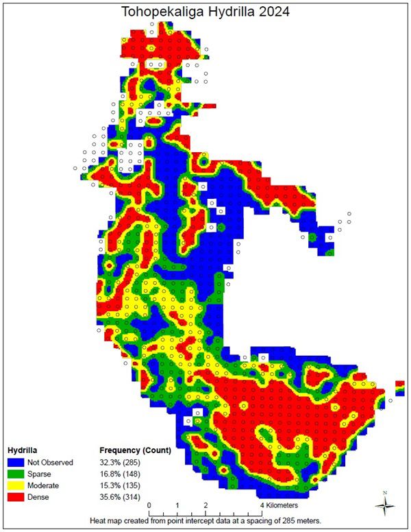 Map of Lake Toho showing Hydrilla density
