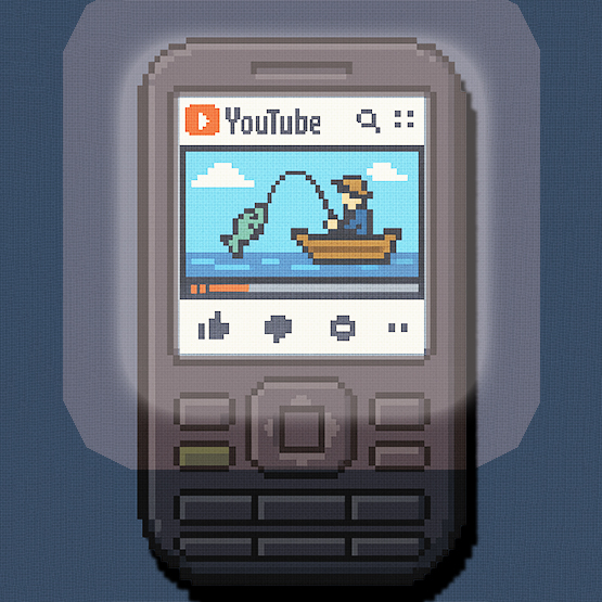 cell phone showing a person fishing on YouTube
